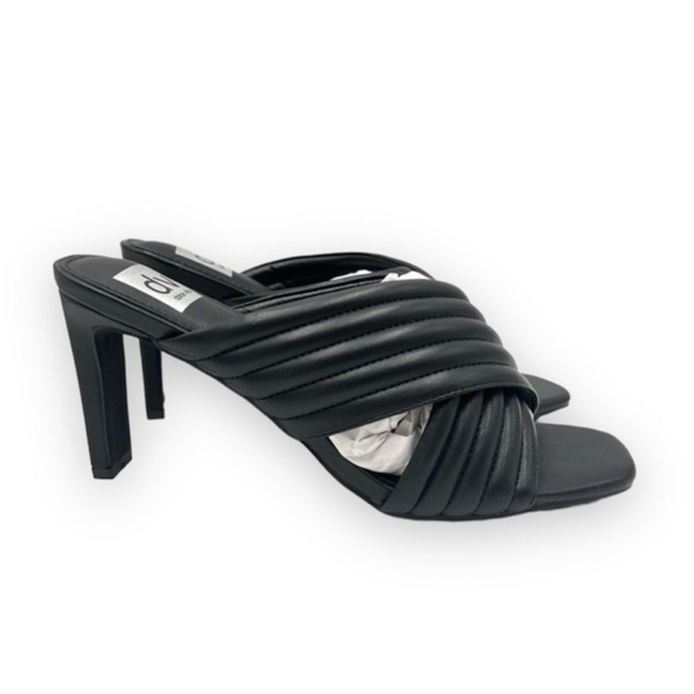 DV Dolce Vita Size 10 Black Faux Vegan Leather Quilted Mules Heels Sandal Shoes